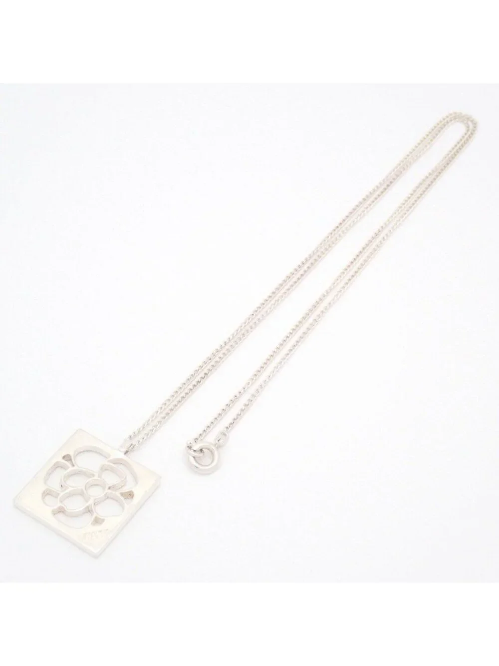 Chanel Camellia Square Plate Necklace 925 Sterling Silver Pawn